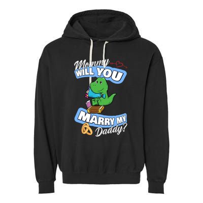 Cute Dino Wedding Offer Mommy Will You Marry My Daddy Funny Gift Garment-Dyed Fleece Hoodie