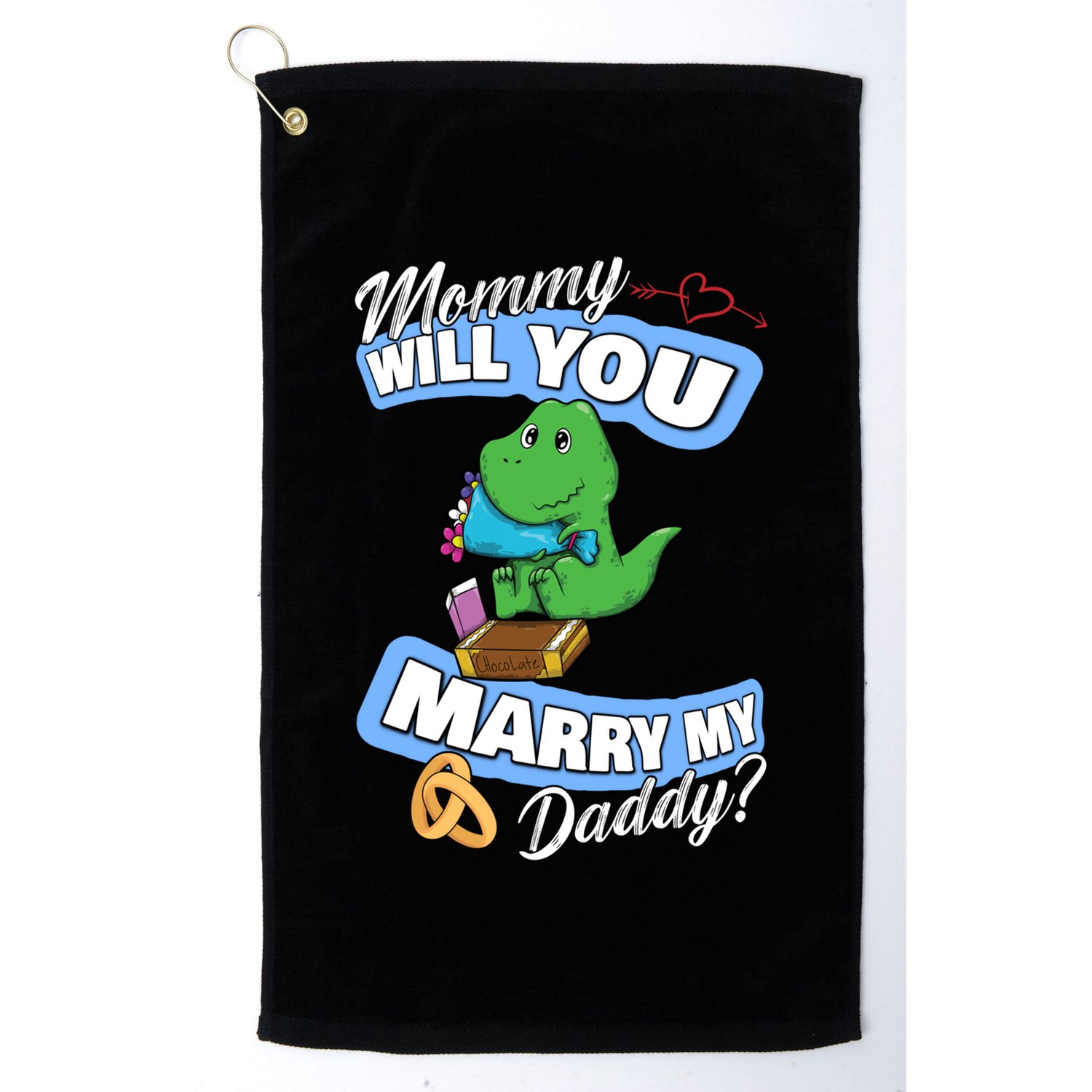 Cute Dino Wedding Offer Mommy Will You Marry My Daddy Funny Gift Golf Towel