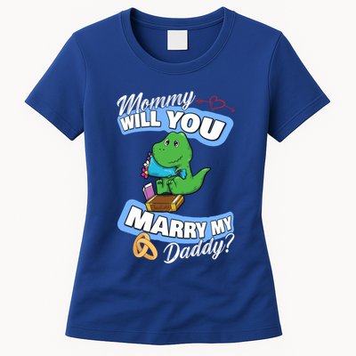 Cute Dino Wedding Offer Mommy Will You Marry My Daddy Funny Gift Womens T-Shirt