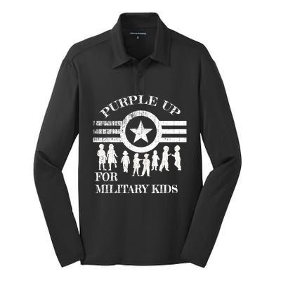 Cool Distressed Wear Purple Military Children Silk Touch Performance Long Sleeve Polo