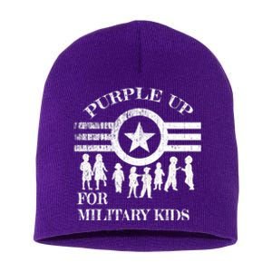 Cool Distressed Wear Purple Military Children Short Acrylic Beanie