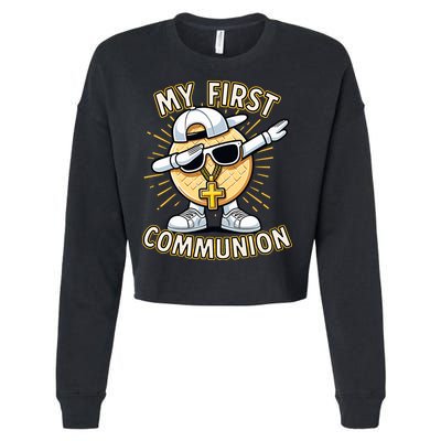 Communion Dabbing Wafer Funny 1st Communion Cropped Pullover Crew
