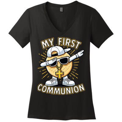 Communion Dabbing Wafer Funny 1st Communion Women's V-Neck T-Shirt