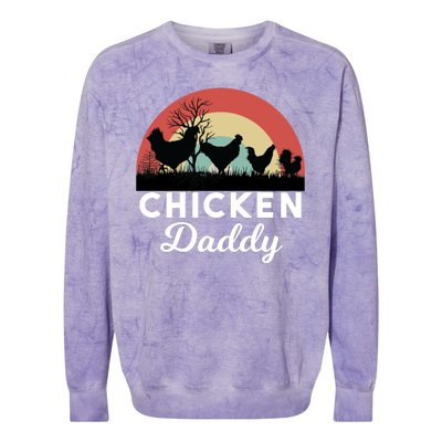 Chicken Daddy With Retro Sunset, Funny Chicken Lover, Farmer Colorblast Crewneck Sweatshirt