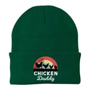 Chicken Daddy With Retro Sunset, Funny Chicken Lover, Farmer Knit Cap Winter Beanie