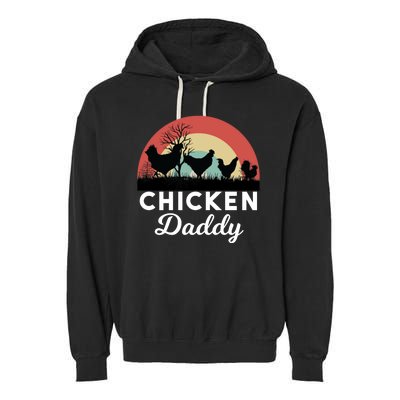 Chicken Daddy With Retro Sunset, Funny Chicken Lover, Farmer Garment-Dyed Fleece Hoodie