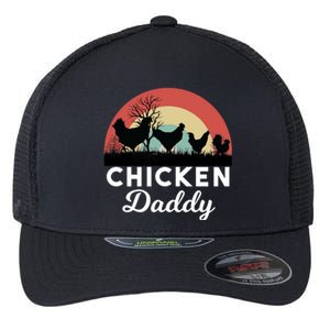 Chicken Daddy With Retro Sunset, Funny Chicken Lover, Farmer Flexfit Unipanel Trucker Cap