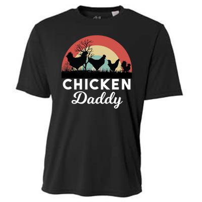 Chicken Daddy With Retro Sunset, Funny Chicken Lover, Farmer Cooling Performance Crew T-Shirt