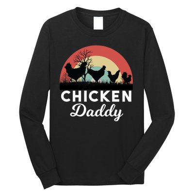 Chicken Daddy With Retro Sunset, Funny Chicken Lover, Farmer Long Sleeve Shirt