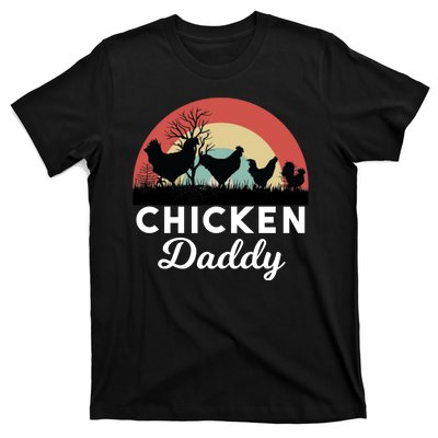 Chicken Daddy With Retro Sunset, Funny Chicken Lover, Farmer T-Shirt