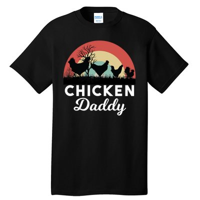 Chicken Daddy With Retro Sunset, Funny Chicken Lover, Farmer Tall T-Shirt