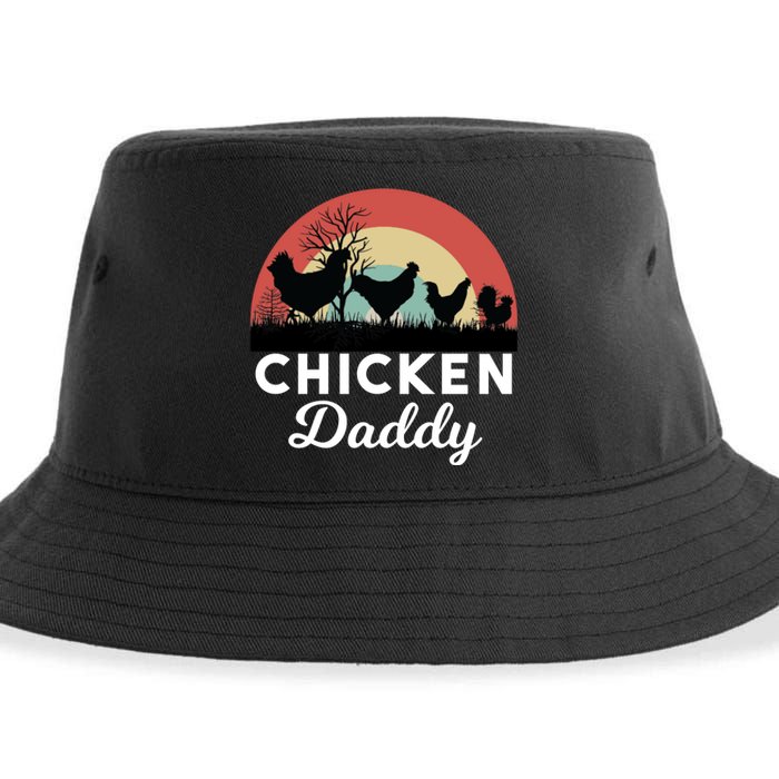 Chicken Daddy With Retro Sunset, Funny Chicken Lover, Farmer Sustainable Bucket Hat