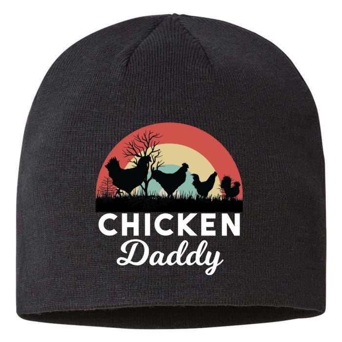 Chicken Daddy With Retro Sunset, Funny Chicken Lover, Farmer Sustainable Beanie