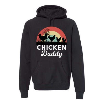 Chicken Daddy With Retro Sunset, Funny Chicken Lover, Farmer Premium Hoodie