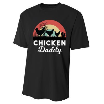 Chicken Daddy With Retro Sunset, Funny Chicken Lover, Farmer Performance Sprint T-Shirt