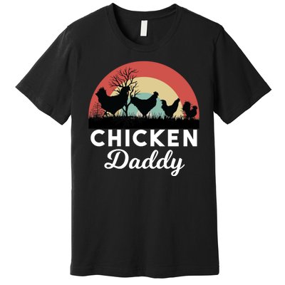 Chicken Daddy With Retro Sunset, Funny Chicken Lover, Farmer Premium T-Shirt