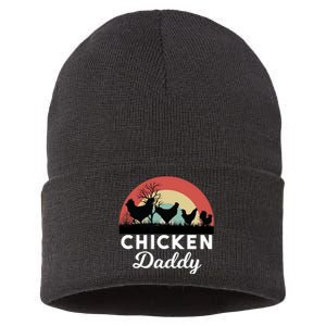 Chicken Daddy With Retro Sunset, Funny Chicken Lover, Farmer Sustainable Knit Beanie