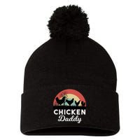 Chicken Daddy With Retro Sunset, Funny Chicken Lover, Farmer Pom Pom 12in Knit Beanie