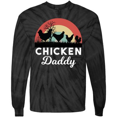 Chicken Daddy With Retro Sunset, Funny Chicken Lover, Farmer Tie-Dye Long Sleeve Shirt