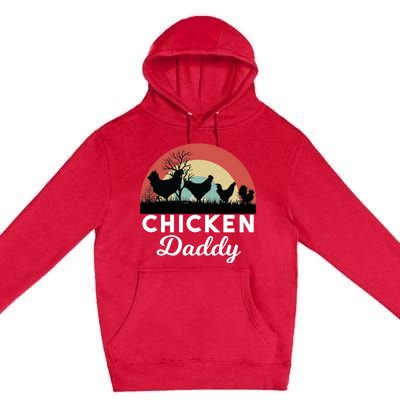 Chicken Daddy With Retro Sunset, Funny Chicken Lover, Farmer Premium Pullover Hoodie