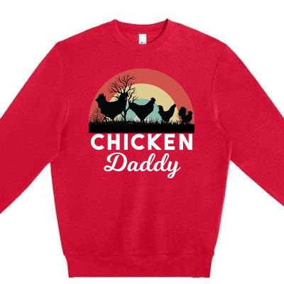 Chicken Daddy With Retro Sunset, Funny Chicken Lover, Farmer Premium Crewneck Sweatshirt