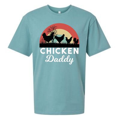 Chicken Daddy With Retro Sunset, Funny Chicken Lover, Farmer Sueded Cloud Jersey T-Shirt