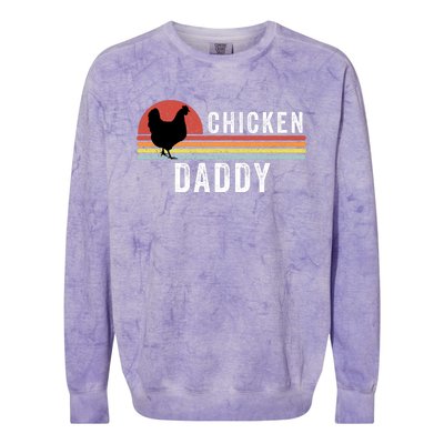 Chicken Daddy With Retro Sunset, Farmer, Funny Chicken Lover Colorblast Crewneck Sweatshirt