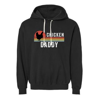 Chicken Daddy With Retro Sunset, Farmer, Funny Chicken Lover Garment-Dyed Fleece Hoodie