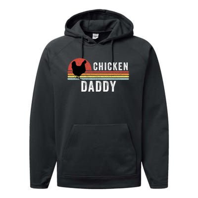 Chicken Daddy With Retro Sunset, Farmer, Funny Chicken Lover Performance Fleece Hoodie