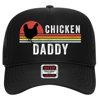 Chicken Daddy With Retro Sunset, Farmer, Funny Chicken Lover High Crown Mesh Back Trucker Hat