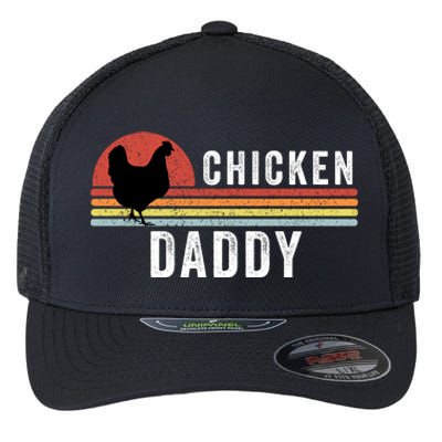 Chicken Daddy With Retro Sunset, Farmer, Funny Chicken Lover Flexfit Unipanel Trucker Cap