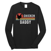 Chicken Daddy With Retro Sunset, Farmer, Funny Chicken Lover Long Sleeve Shirt