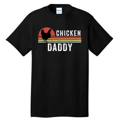 Chicken Daddy With Retro Sunset, Farmer, Funny Chicken Lover Tall T-Shirt