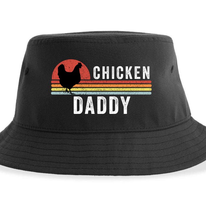 Chicken Daddy With Retro Sunset, Farmer, Funny Chicken Lover Sustainable Bucket Hat