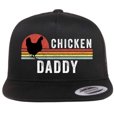 Chicken Daddy With Retro Sunset, Farmer, Funny Chicken Lover Flat Bill Trucker Hat