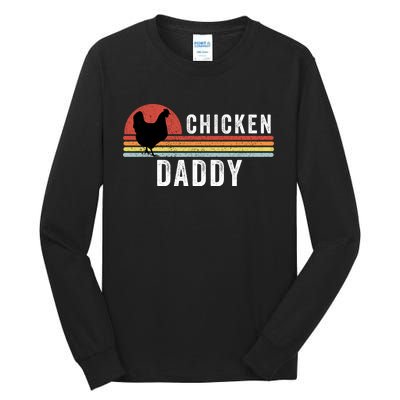 Chicken Daddy With Retro Sunset, Farmer, Funny Chicken Lover Tall Long Sleeve T-Shirt