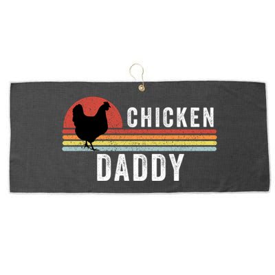 Chicken Daddy With Retro Sunset, Farmer, Funny Chicken Lover Large Microfiber Waffle Golf Towel