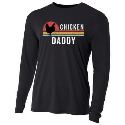 Chicken Daddy With Retro Sunset, Farmer, Funny Chicken Lover Cooling Performance Long Sleeve Crew