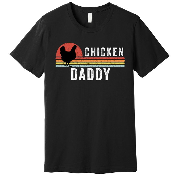 Chicken Daddy With Retro Sunset, Farmer, Funny Chicken Lover Premium T-Shirt