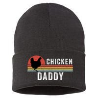 Chicken Daddy With Retro Sunset, Farmer, Funny Chicken Lover Sustainable Knit Beanie