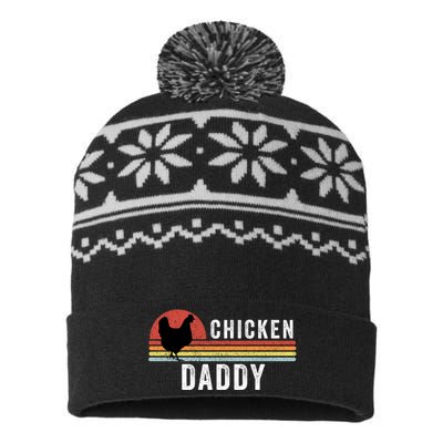 Chicken Daddy With Retro Sunset, Farmer, Funny Chicken Lover USA-Made Snowflake Beanie