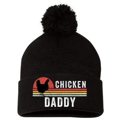 Chicken Daddy With Retro Sunset, Farmer, Funny Chicken Lover Pom Pom 12in Knit Beanie