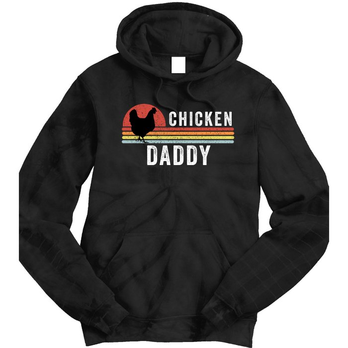 Chicken Daddy With Retro Sunset, Farmer, Funny Chicken Lover Tie Dye Hoodie