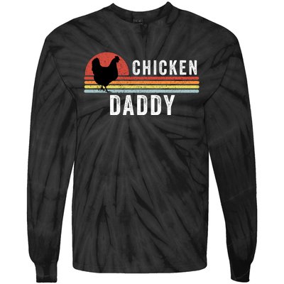 Chicken Daddy With Retro Sunset, Farmer, Funny Chicken Lover Tie-Dye Long Sleeve Shirt