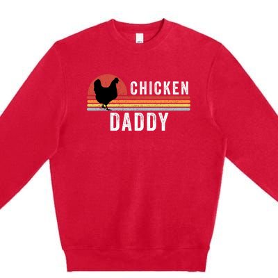 Chicken Daddy With Retro Sunset, Farmer, Funny Chicken Lover Premium Crewneck Sweatshirt