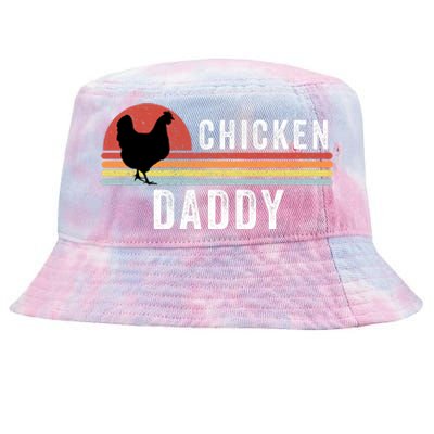 Chicken Daddy With Retro Sunset, Farmer, Funny Chicken Lover Tie-Dyed Bucket Hat