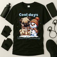 Cool Days Warm Memories Pug And Snowman Friend Share Cocoa T-Shirt