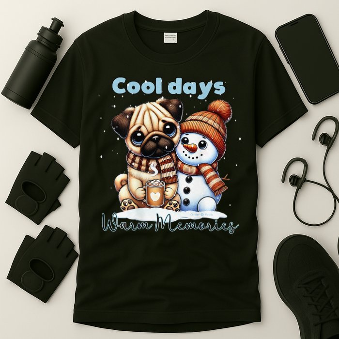 Cool Days Warm Memories Pug And Snowman Friend Share Cocoa T-Shirt