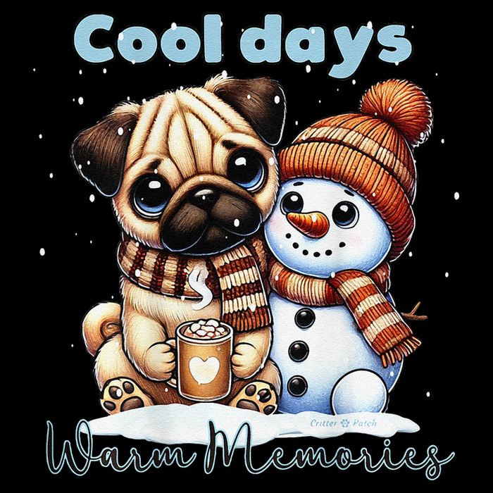 Cool Days Warm Memories Pug And Snowman Friend Share Cocoa T-Shirt