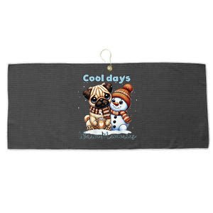 Cool Days Warm Memories Pug And Snowman Friend Share Cocoa Large Microfiber Waffle Golf Towel